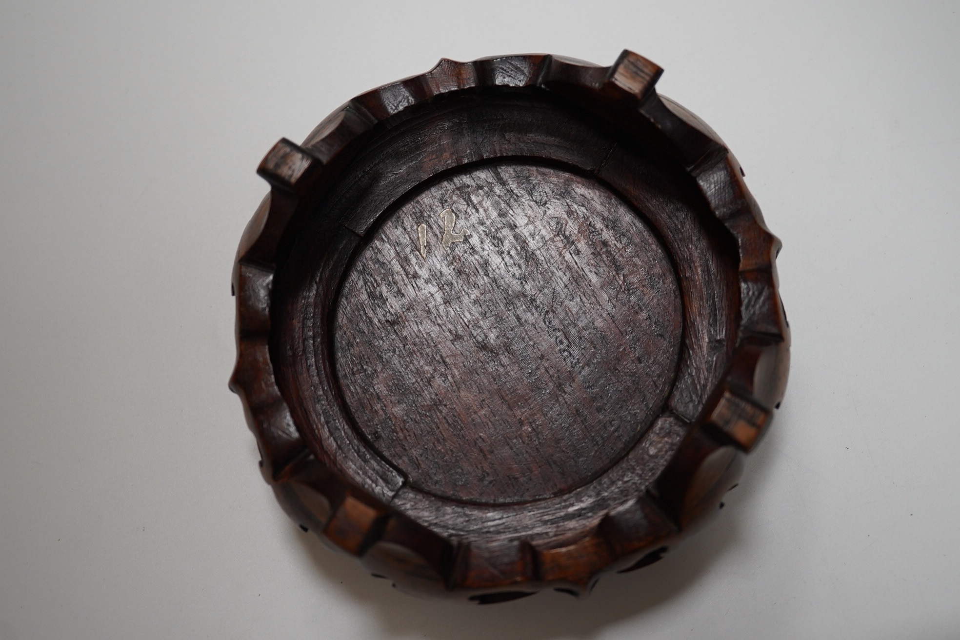 A Japanese Satsuma pottery box and cover on stand, box and cover 14.5cm diameter. Condition - crack to bowl of box and some scratches to surface glazing